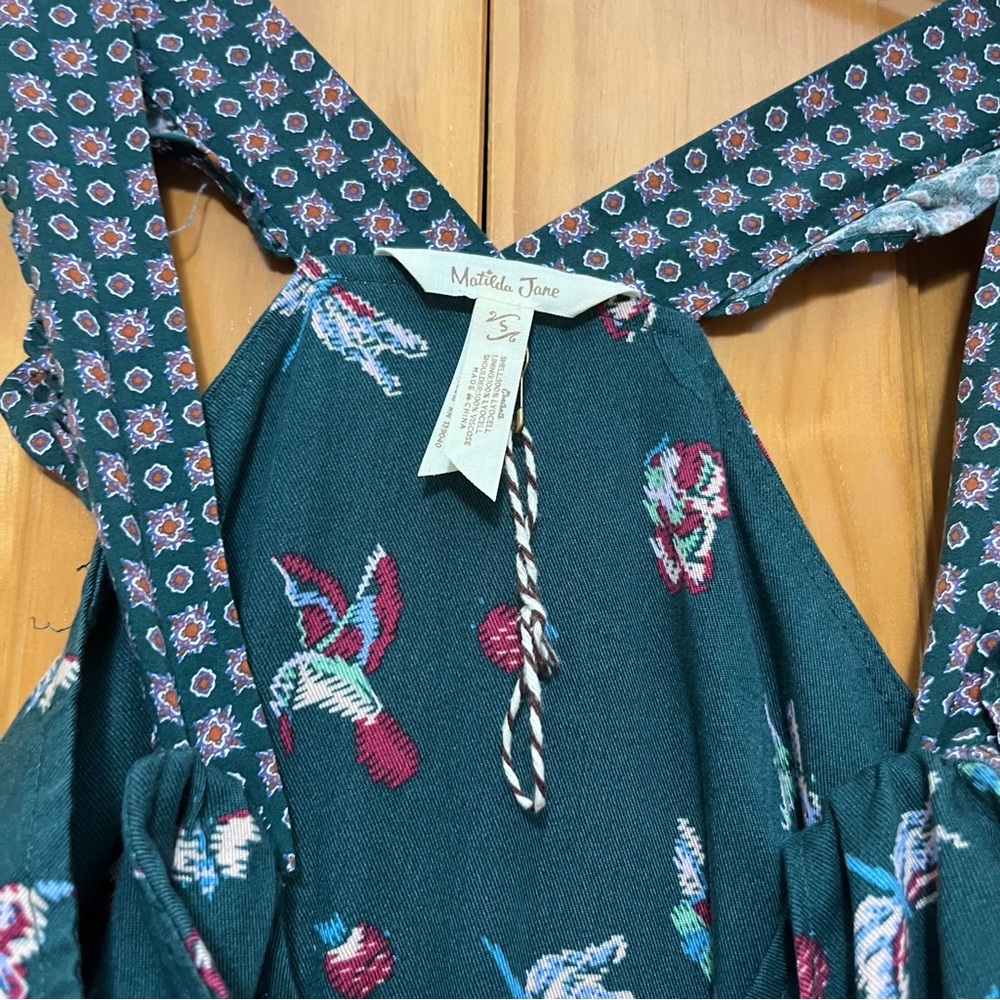 Matilda Jane Evergreen Dream Jumpsuit With Pockets Hummingbird Print NWOT Small - Picture 5 of 15